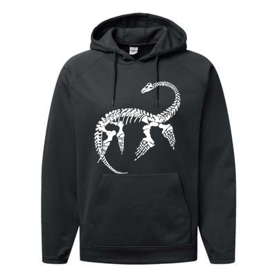 Plesiosaurus Prehistoric Fossil Skeleton (White Logo Design) Performance Fleece Hoodie