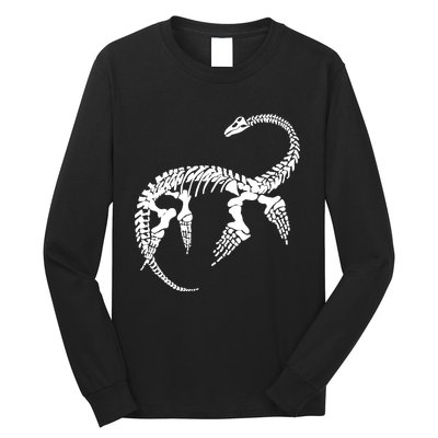 Plesiosaurus Prehistoric Fossil Skeleton (White Logo Design) Long Sleeve Shirt