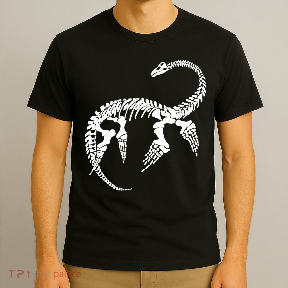 Plesiosaurus Prehistoric Fossil Skeleton (White Logo Design) T-Shirt