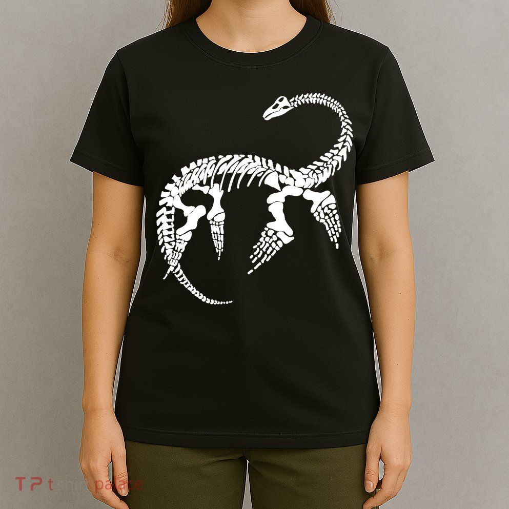 Plesiosaurus Prehistoric Fossil Skeleton (White Logo Design) T-Shirt