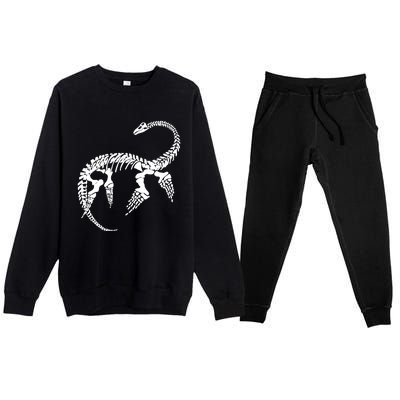 Plesiosaurus Prehistoric Fossil Skeleton (White Logo Design) Premium Crewneck Sweatsuit Set