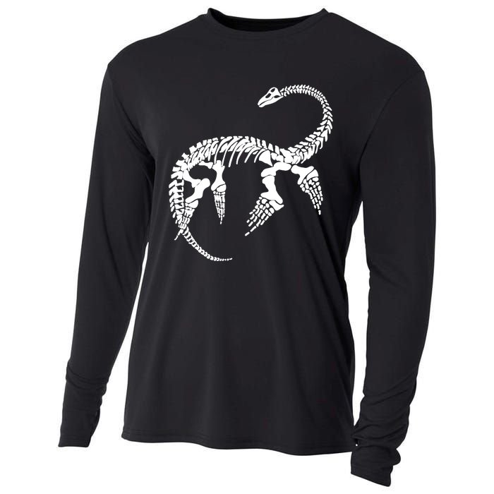 Plesiosaurus Prehistoric Fossil Skeleton (White Logo Design) Cooling Performance Long Sleeve Crew