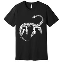 Plesiosaurus Prehistoric Fossil Skeleton (White Logo Design) Premium T-Shirt