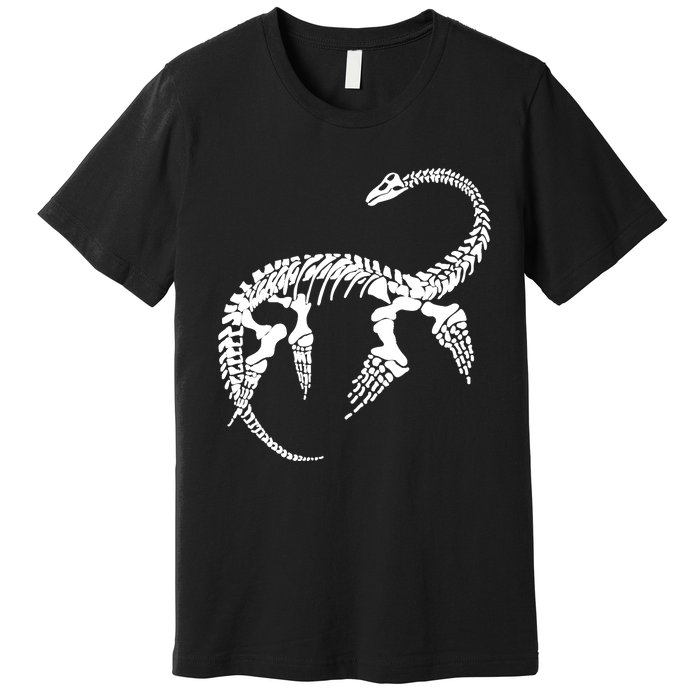 Plesiosaurus Prehistoric Fossil Skeleton (White Logo Design) Premium T-Shirt