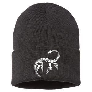 Plesiosaurus Prehistoric Fossil Skeleton (White Logo Design) Sustainable Knit Beanie