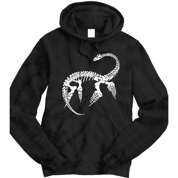 Plesiosaurus Prehistoric Fossil Skeleton (White Logo Design) Tie Dye Hoodie