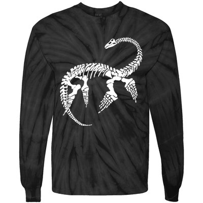 Plesiosaurus Prehistoric Fossil Skeleton (White Logo Design) Tie-Dye Long Sleeve Shirt