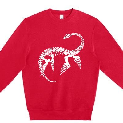 Plesiosaurus Prehistoric Fossil Skeleton (White Logo Design) Premium Crewneck Sweatshirt