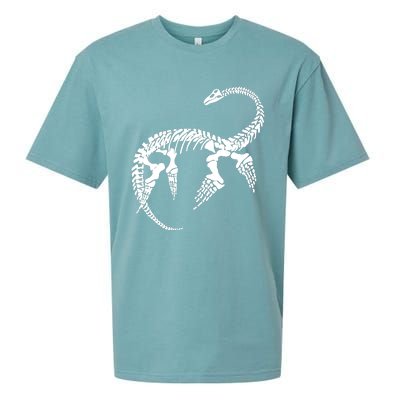 Plesiosaurus Prehistoric Fossil Skeleton (White Logo Design) Sueded Cloud Jersey T-Shirt