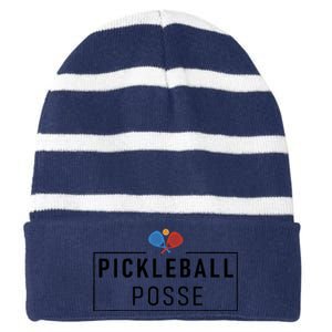 Pickleball Posse Funny Pickleball Quote For Pickeball Lovers Striped Beanie with Solid Band