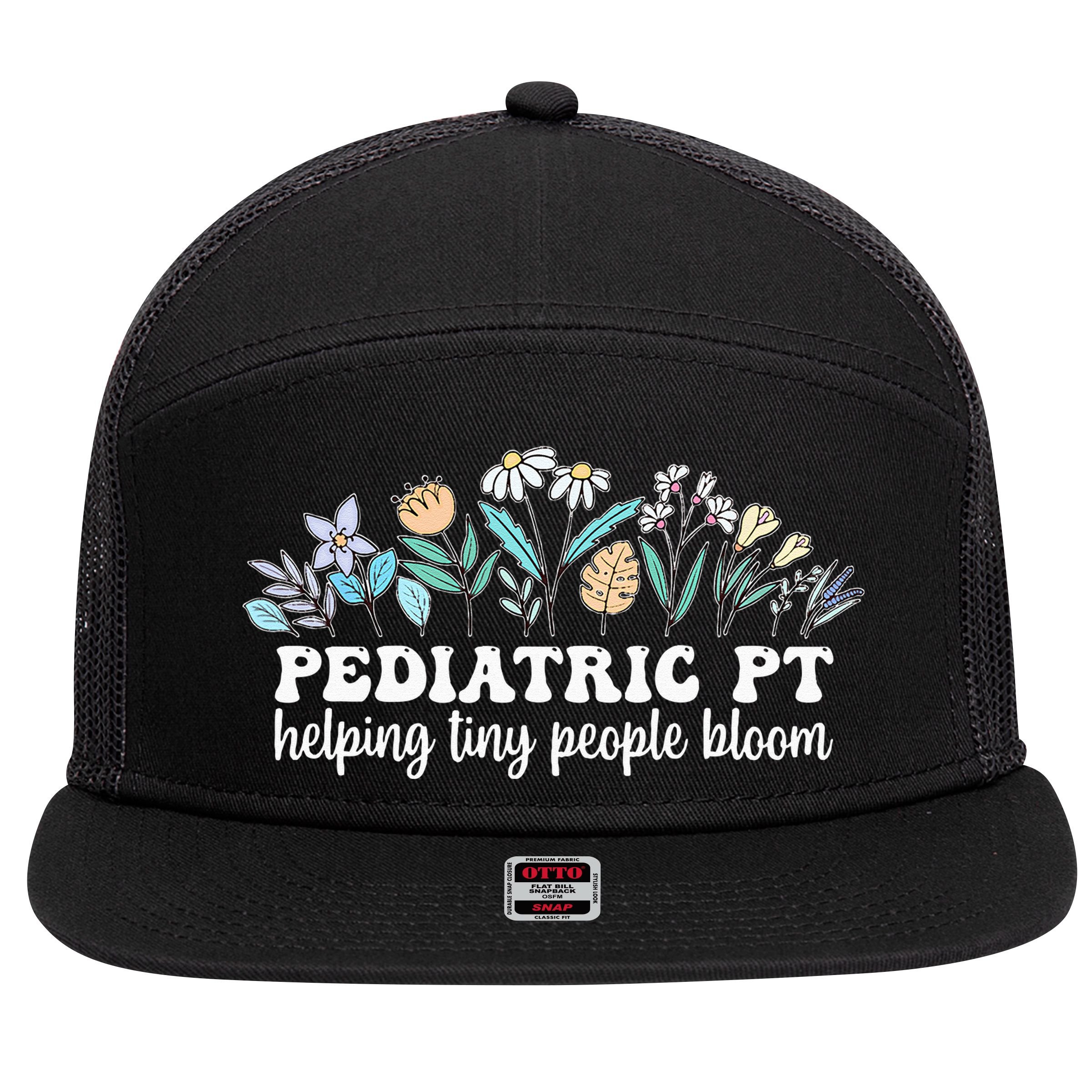 Pediatric PT Flowers Pediatric Physical Therapy 7 Panel Mesh Trucker Snapback Hat