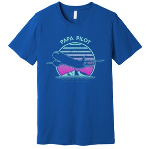 Papa Pilot Fathers Day Retro Pilot Aviation Gift Premium T-Shirt