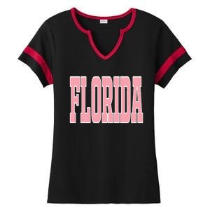 Preppy Pink Florida Beach Ladies Halftime Notch Neck Tee