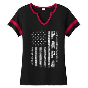 Proud Papa Funny Fathers Day 2024 Gifts Dad America USA flag Ladies Halftime Notch Neck Tee