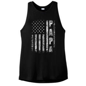 Proud Papa Funny Fathers Day 2024 Gifts Dad America USA flag Ladies PosiCharge Tri-Blend Wicking Tank