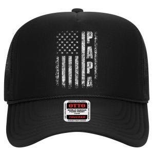 Proud Papa Funny Fathers Day 2024 Gifts Dad America USA flag High Crown Mesh Back Trucker Hat