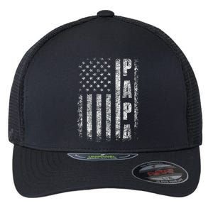 Proud Papa Funny Fathers Day 2024 Gifts Dad America USA flag Flexfit Unipanel Trucker Cap