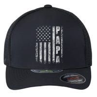 Proud Papa Funny Fathers Day 2024 Gifts Dad America USA flag Flexfit Unipanel Trucker Cap