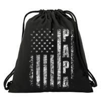 Proud Papa Funny Fathers Day 2024 Gifts Dad America USA flag Drawstring Bag