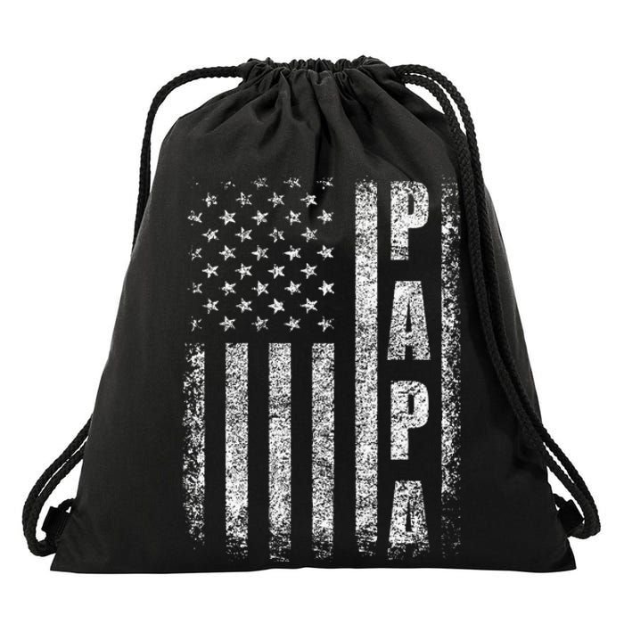 Proud Papa Funny Fathers Day 2024 Gifts Dad America USA flag Drawstring Bag