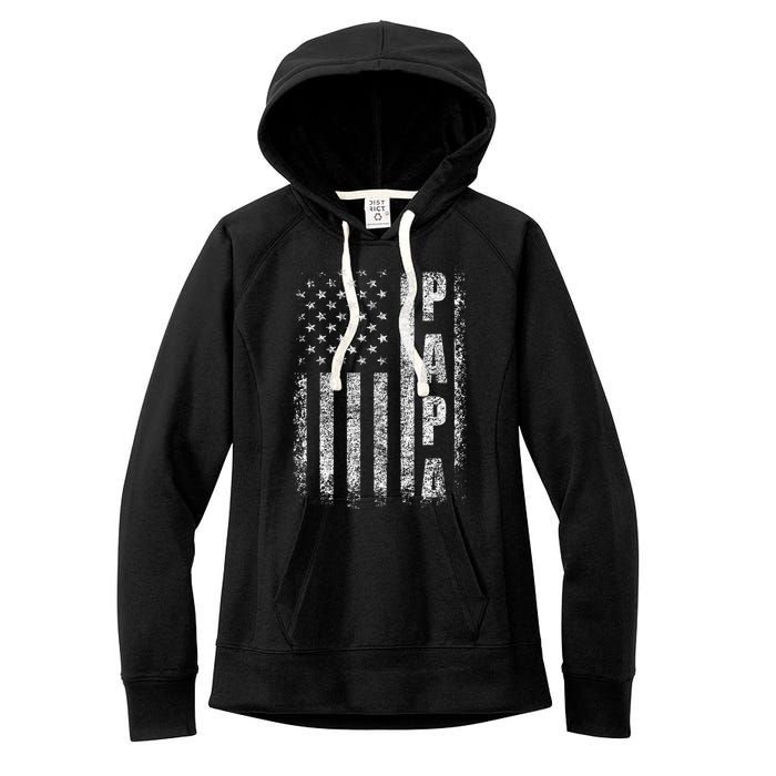 Proud Papa Funny Fathers Day 2024 Gifts Dad America USA flag Women's Fleece Hoodie