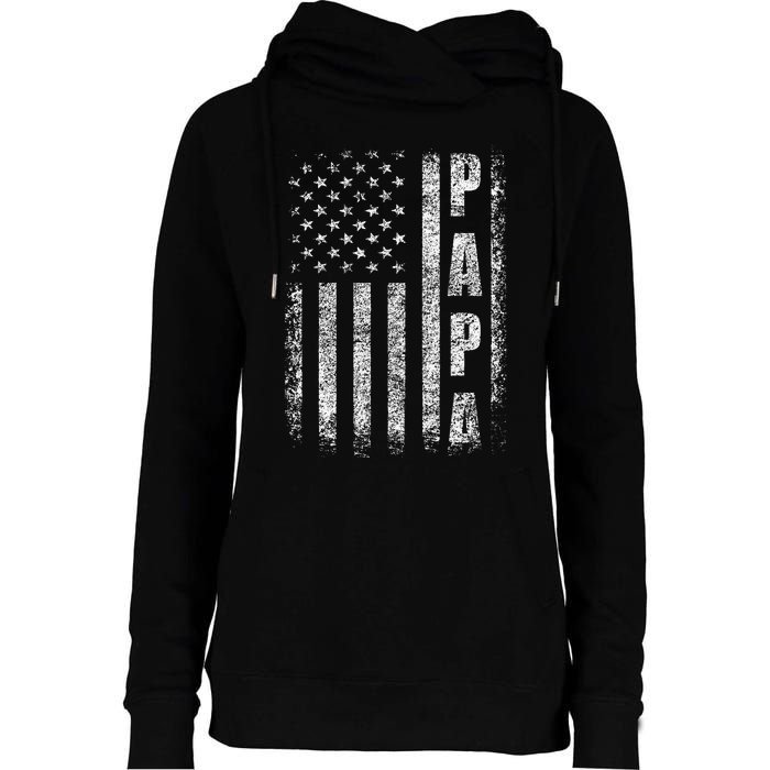 Proud Papa Funny Fathers Day 2024 Gifts Dad America USA flag Womens Funnel Neck Pullover Hood