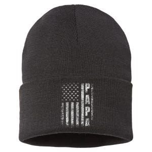 Proud Papa Funny Fathers Day 2024 Gifts Dad America USA flag Sustainable Knit Beanie