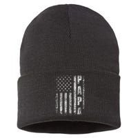 Proud Papa Funny Fathers Day 2024 Gifts Dad America USA flag Sustainable Knit Beanie