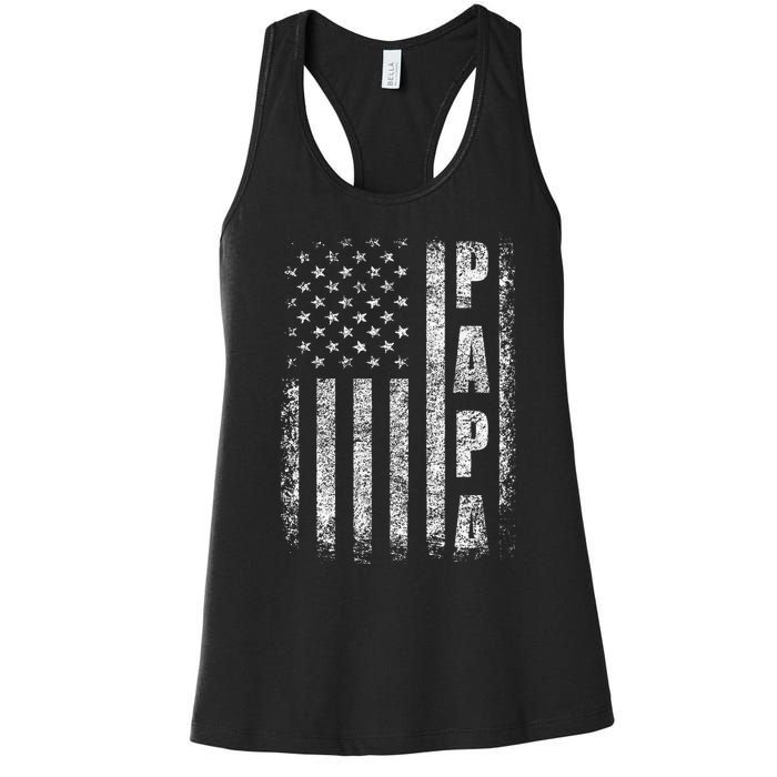 Proud Papa Funny Fathers Day 2024 Gifts Dad America USA flag Women's Racerback Tank