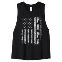 Proud Papa Funny Fathers Day 2024 Gifts Dad America USA flag Women's Racerback Cropped Tank