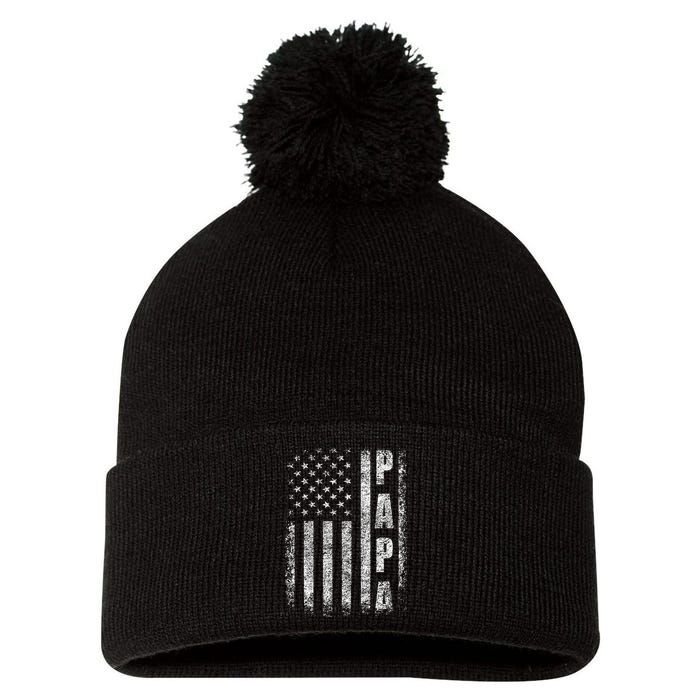 Proud Papa Funny Fathers Day 2024 Gifts Dad America USA flag Pom Pom 12in Knit Beanie