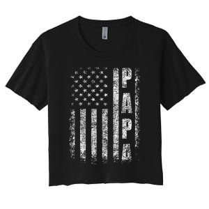 Proud Papa Funny Fathers Day 2024 Gifts Dad America USA flag Women's Crop Top Tee