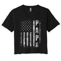 Proud Papa Funny Fathers Day 2024 Gifts Dad America USA flag Women's Crop Top Tee