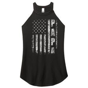 Proud Papa Funny Fathers Day 2024 Gifts Dad America USA flag Women's Perfect Tri Rocker Tank