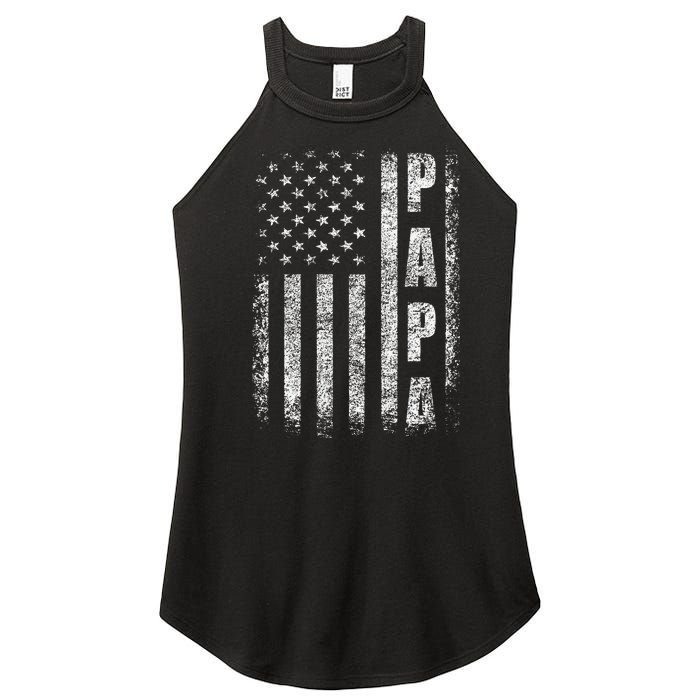 Proud Papa Funny Fathers Day 2024 Gifts Dad America USA flag Women's Perfect Tri Rocker Tank