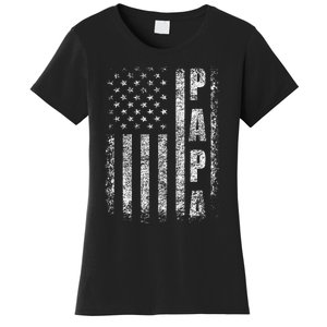 Proud Papa Funny Fathers Day 2024 Gifts Dad America USA flag Women's T-Shirt