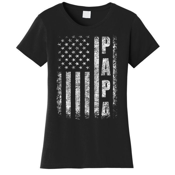 Proud Papa Funny Fathers Day 2024 Gifts Dad America USA flag Women's T-Shirt