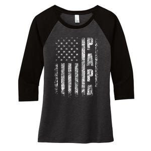 Proud Papa Funny Fathers Day 2024 Gifts Dad America USA flag Women's Tri-Blend 3/4-Sleeve Raglan Shirt