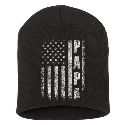 Proud Papa Funny Fathers Day 2024 Gifts Dad America USA flag Short Acrylic Beanie