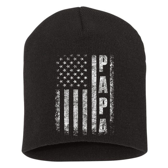 Proud Papa Funny Fathers Day 2024 Gifts Dad America USA flag Short Acrylic Beanie