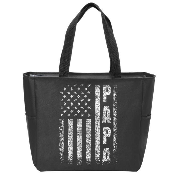 Proud Papa Funny Fathers Day 2024 Gifts Dad America USA flag Zip Tote Bag