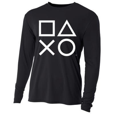 Playstation Ps5 Gamer Controller Icons In Classic White Cooling Performance Long Sleeve Crew