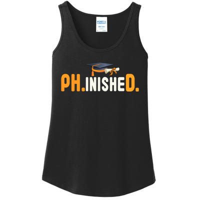 PhD Phinished Graduate Doctorate Degree Graduation Teachers Ladies Essential Tank