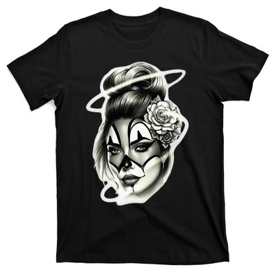 Payasa Pretty Girl X Chicano Clown Girl X Rose Blackwork T-Shirt