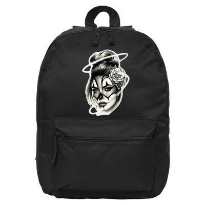 Payasa Pretty Girl X Chicano Clown Girl X Rose Blackwork 16 in Basic Backpack