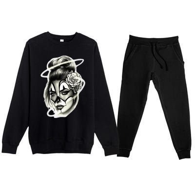 Payasa Pretty Girl X Chicano Clown Girl X Rose Blackwork Premium Crewneck Sweatsuit Set