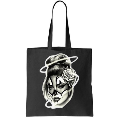 Payasa Pretty Girl X Chicano Clown Girl X Rose Blackwork Tote Bag