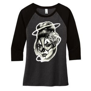 Payasa Pretty Girl X Chicano Clown Girl X Rose Blackwork Women's Tri-Blend 3/4-Sleeve Raglan Shirt