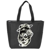 Payasa Pretty Girl X Chicano Clown Girl X Rose Blackwork Zip Tote Bag