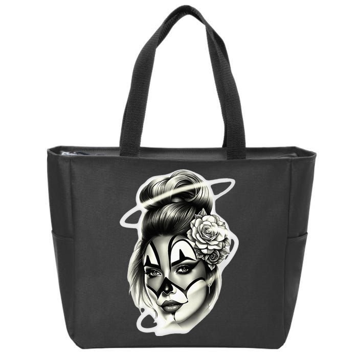 Payasa Pretty Girl X Chicano Clown Girl X Rose Blackwork Zip Tote Bag